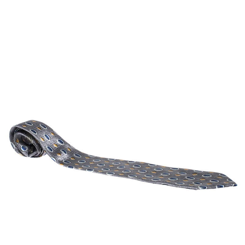Ermenegildo Zegna Vintage Grey geometric Print & Jacquard Silk Tie