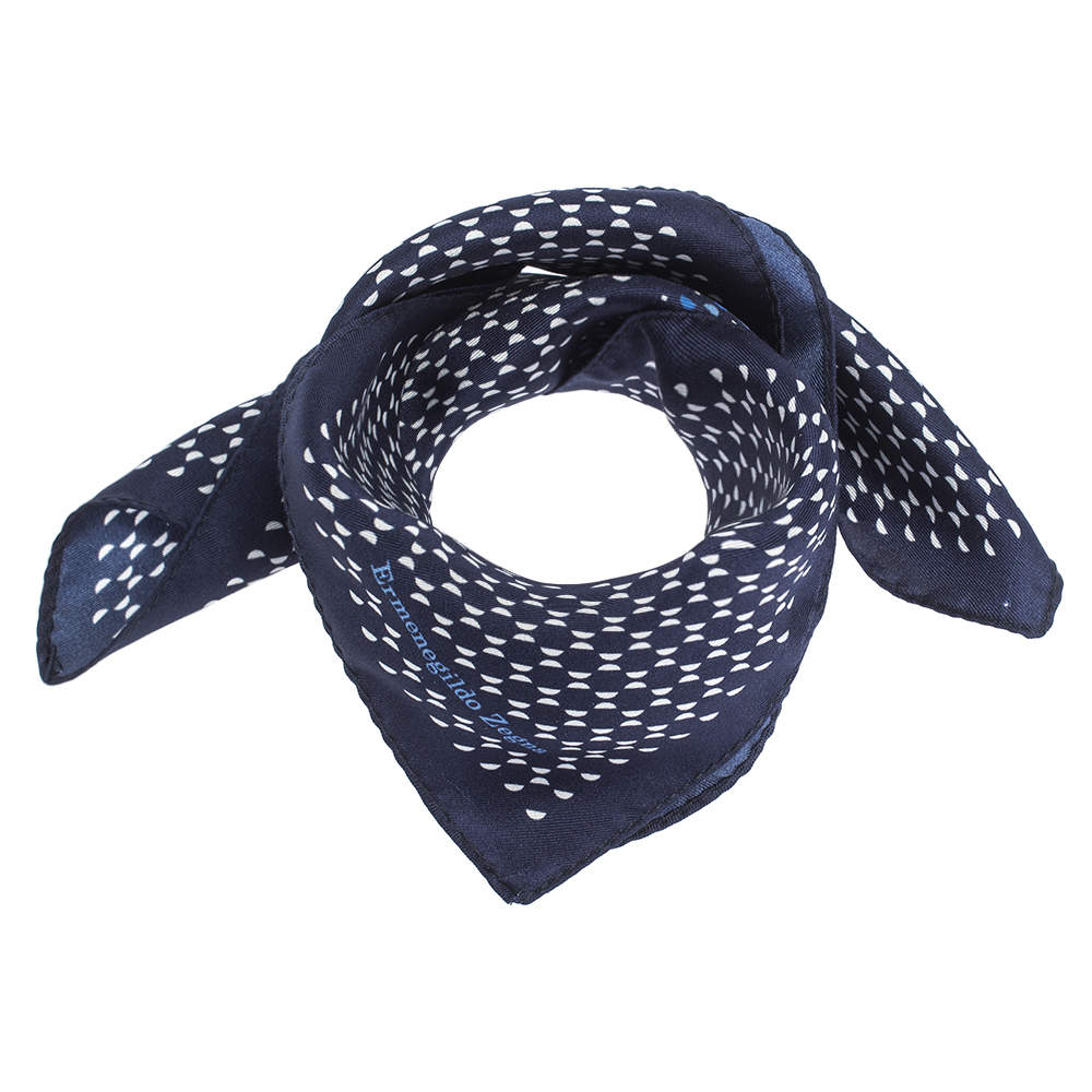 Pre Owned Ermenegildo Zegna Blue Geomteric Printed Silk Pocket Square 