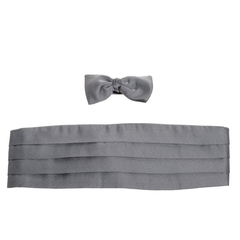 Pre Owned ربطة فيونكة بارور وكومربوند حزام خصر حرير كاروهات أبيض/ أسود