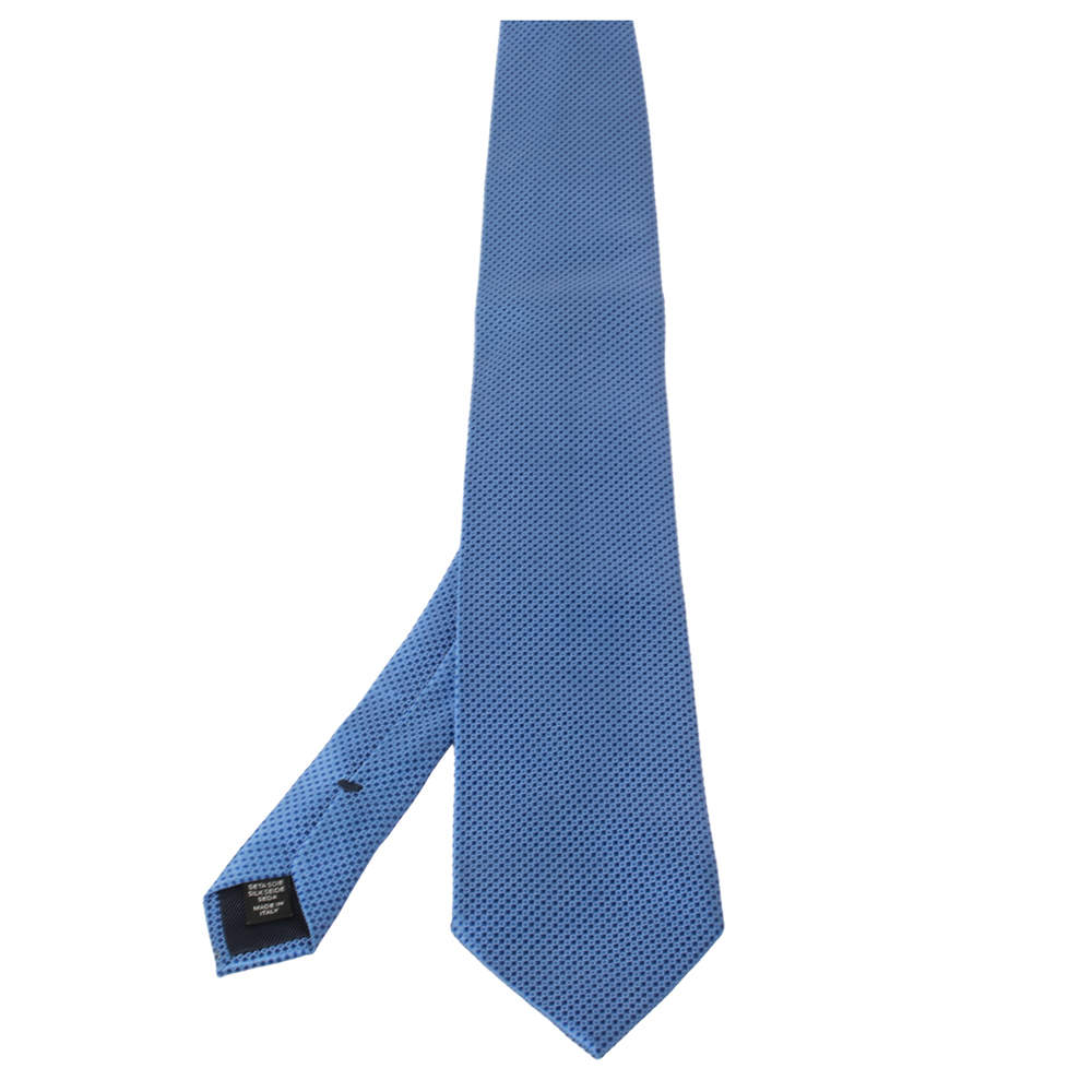 Ermenegildo Zegna Blue Geometric Patterned Silk Tie
