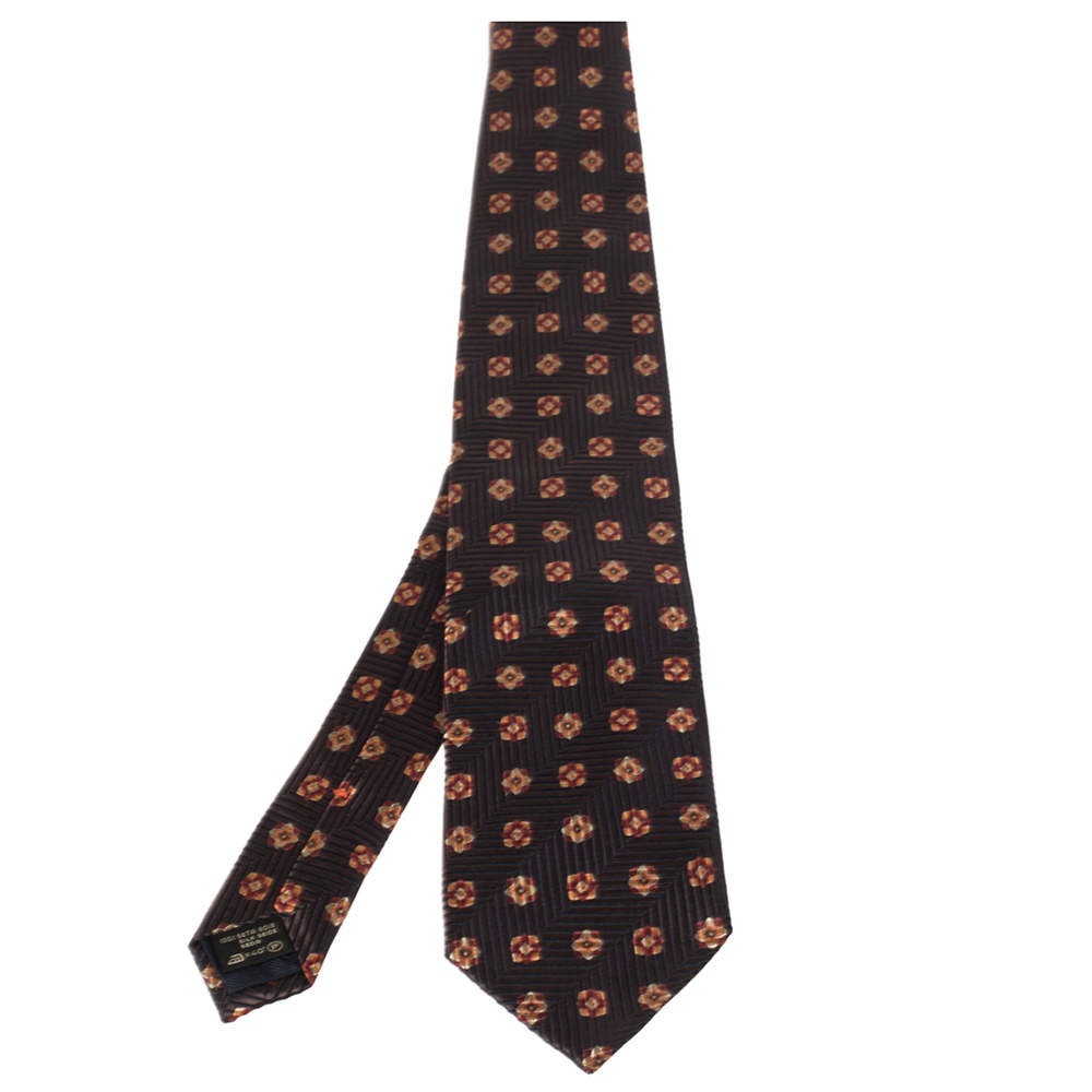 Ermenegildo Zegna Brown Floral Patterned Silk  Tie