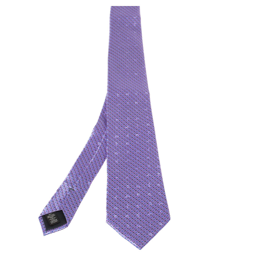 Pre Owned Ermenegildo Zegna Purple Patterned Silk Jacquard Tie