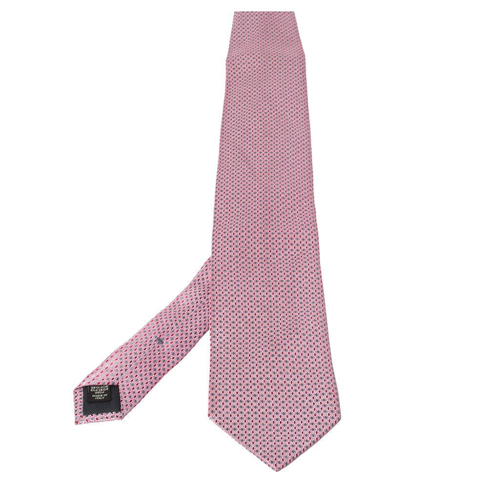 Pre Owned Ermenegildo Zegna Pink Geometric Patterned Silk Tie