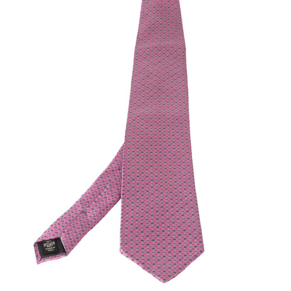 Pre Owned Ermenegildo Zegna Pink Patterned Silk Tie