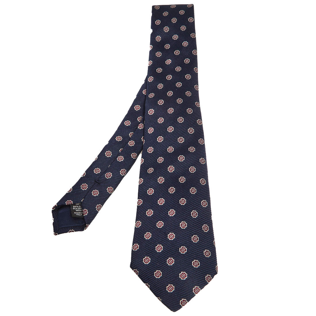 مملوكة مسبقًا Ermenegildo Zegna Navy Blue Floral Motif Silk Tie