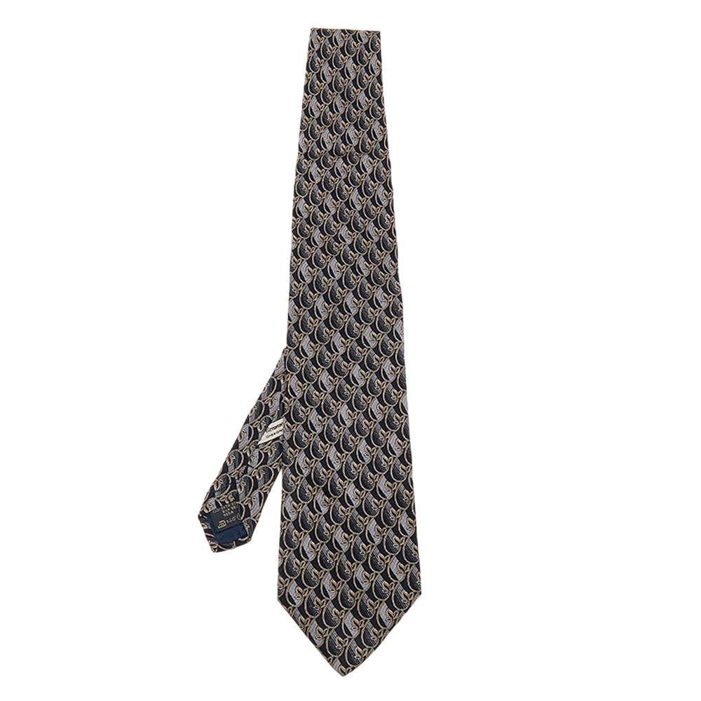 Ermenegildo Zegna Dark Grey Floral Print Silk Tie