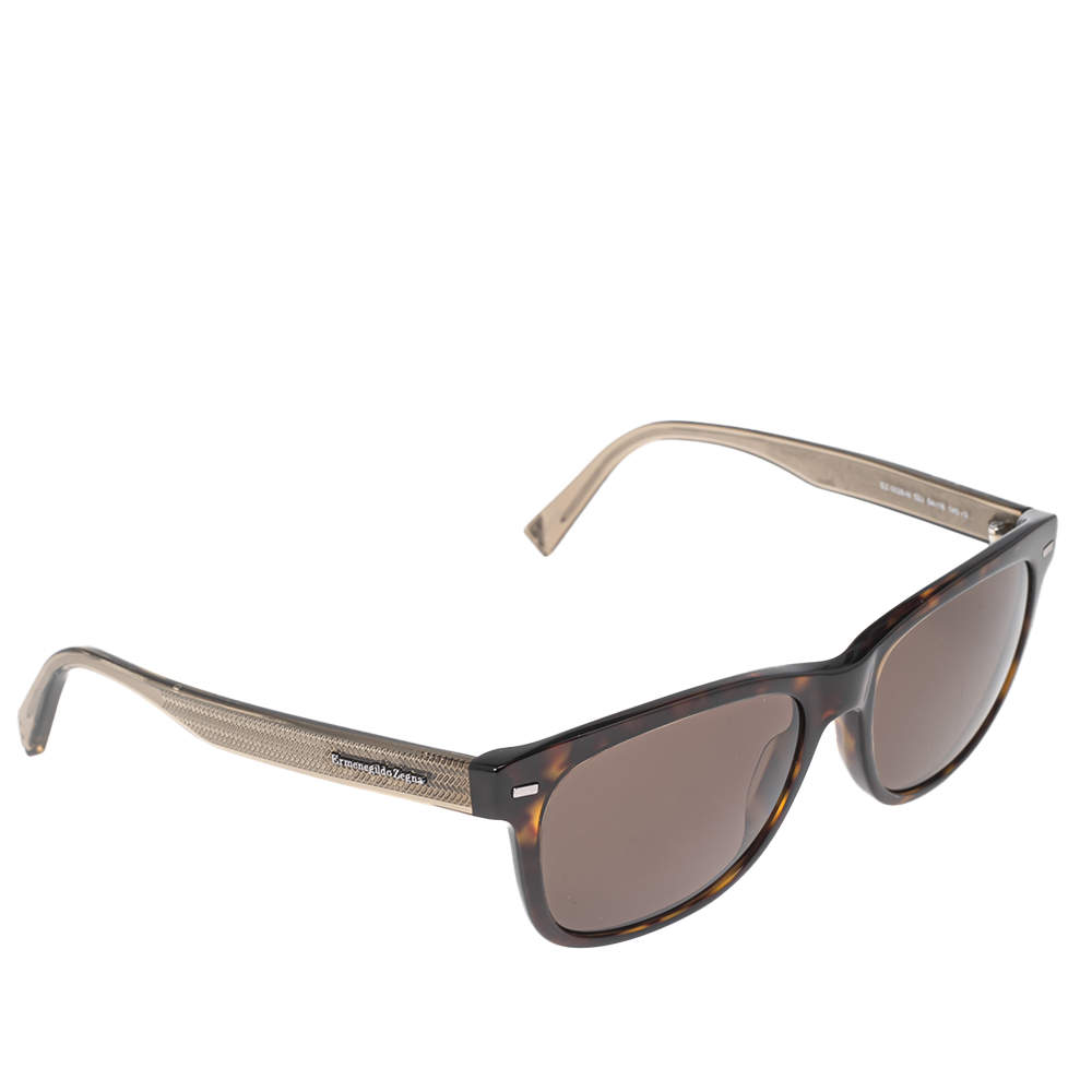 Ermenegildo Zegna Brown EZ 0028FN Tortoise Shell Square Sunglasses