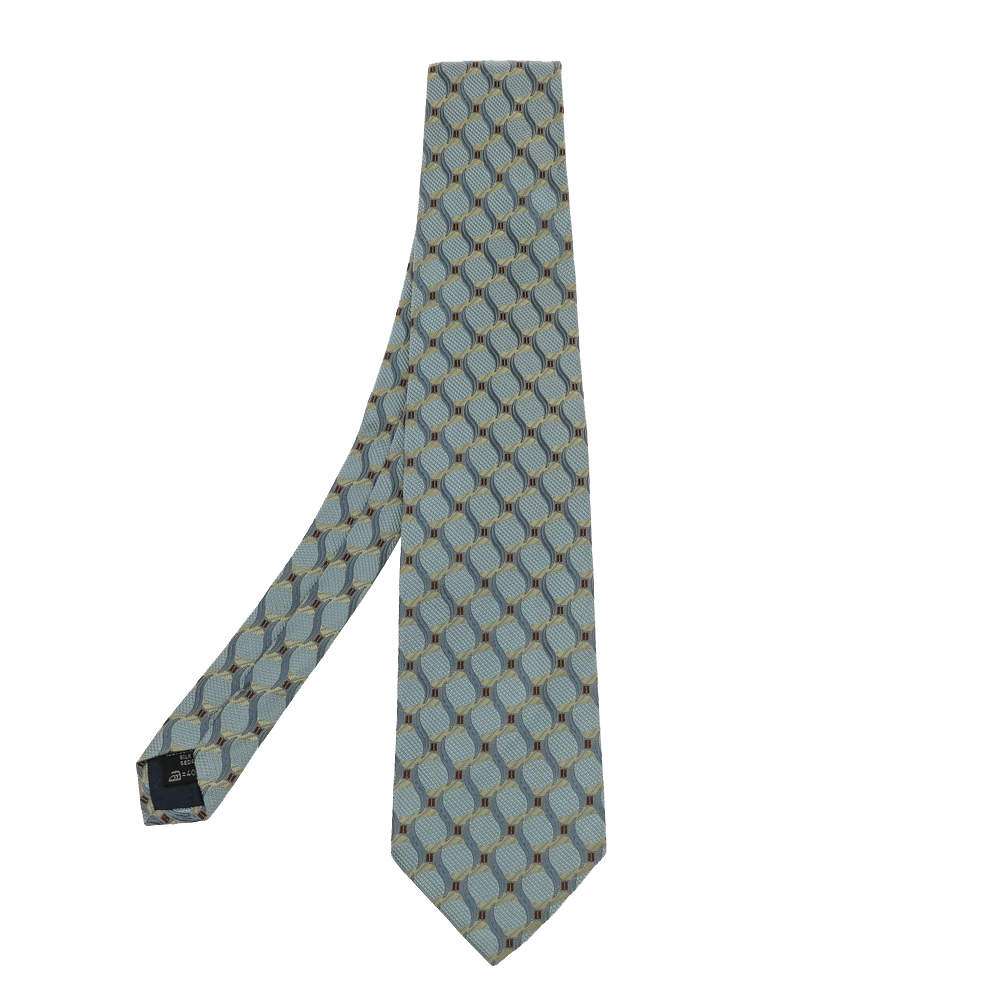 مملوكة مسبقًا ربطة عنق ايرمنيجيلدو زينيا حرير جاكارد أخضر اكوا