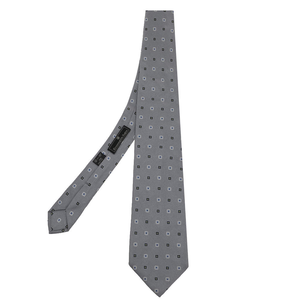 مملوكة مسبقًا Ermenegildo Zegna Grey Floral Motif Silk Tie
