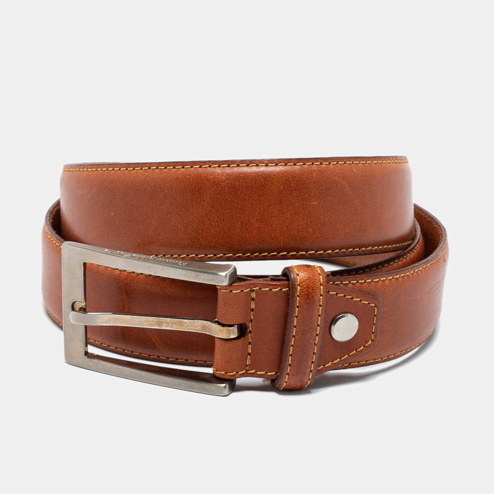 Pre Owned Ermenegildo Zegna Brown Leather Buckle Belt 115 CM