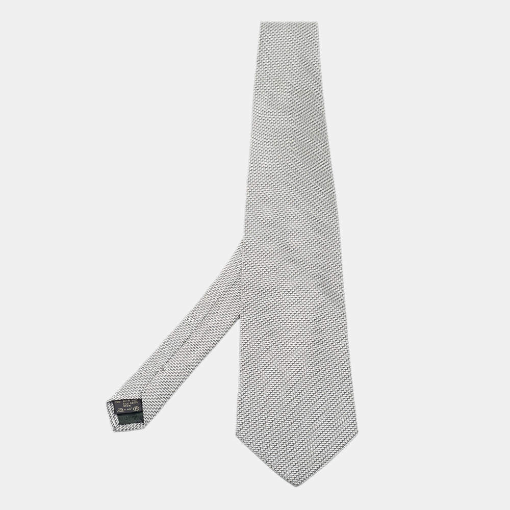 Pre Owned Ermenegildo Zegna Silver Patterned Silk Tie