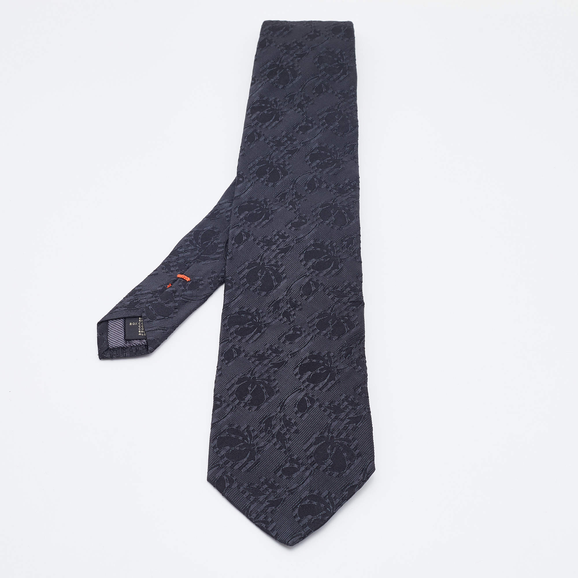 Pre Owned Ermenegildo Zegna Black Floral Jacquard Tie