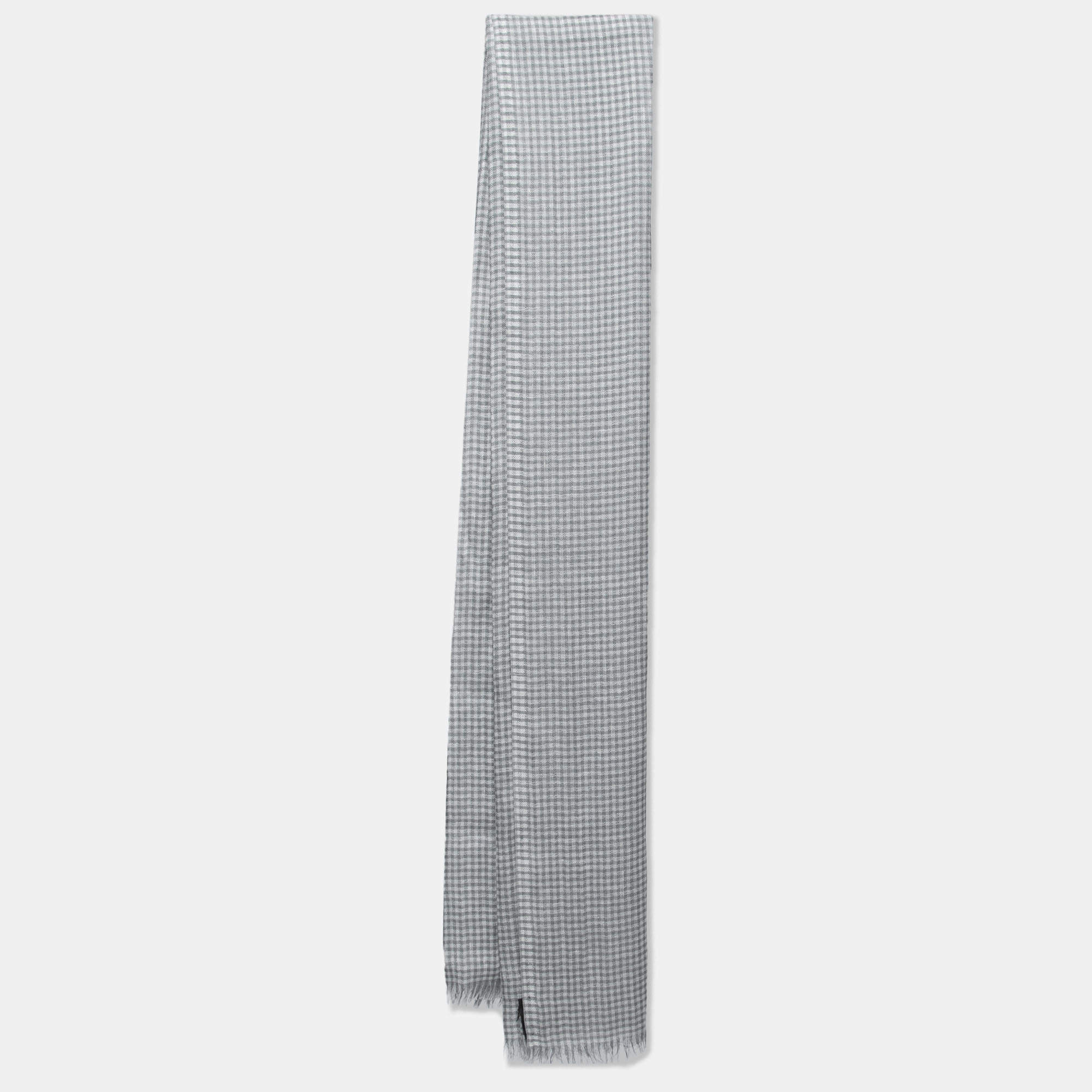 Ermenegildo Zegna Grey Houndstooth Wool Blend Scarf