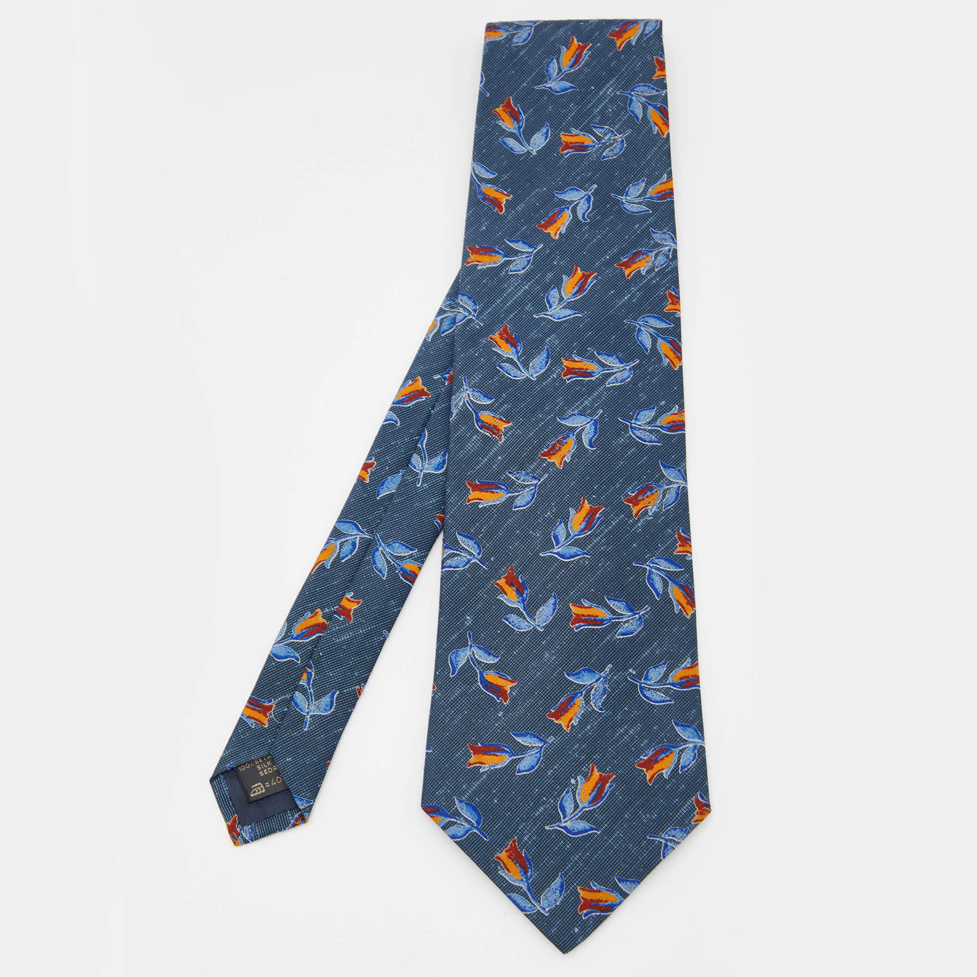 Pre Owned Ermenegildo Zegna Blue Floral printed Silk Traditional Tie