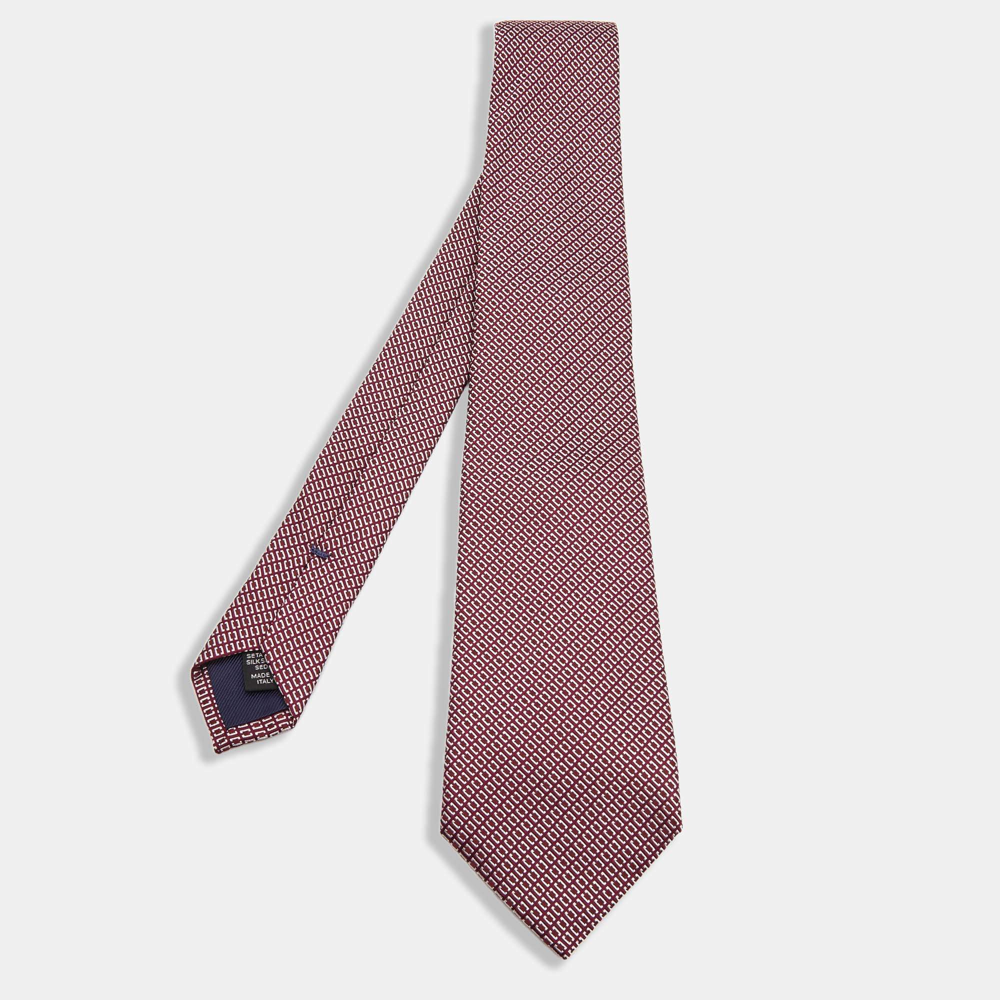 Pre Owned Ermenegildo Zegna Brown Patterned Silk Tie