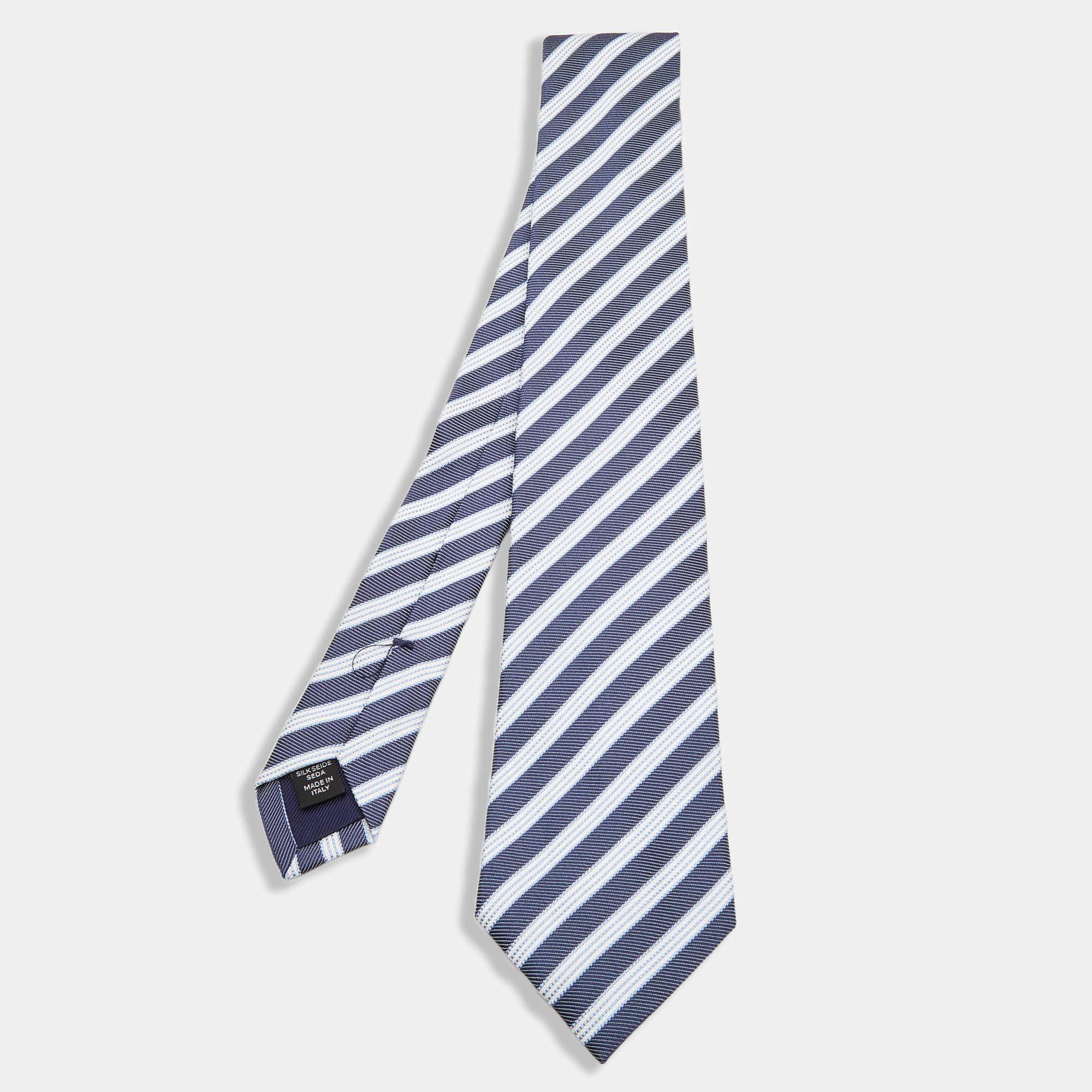 مملوكة مسبقًا Ermenegildo Zegna Su Misura Blue Diagonal Stripe Patterned Silk Tie