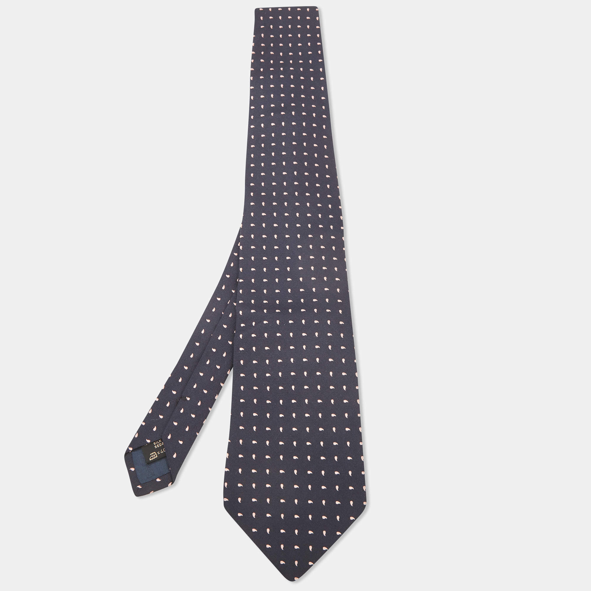 Ermenegildo Zegna Vintage Navy Blue Paisley Silk Jacquard Traditional Tie