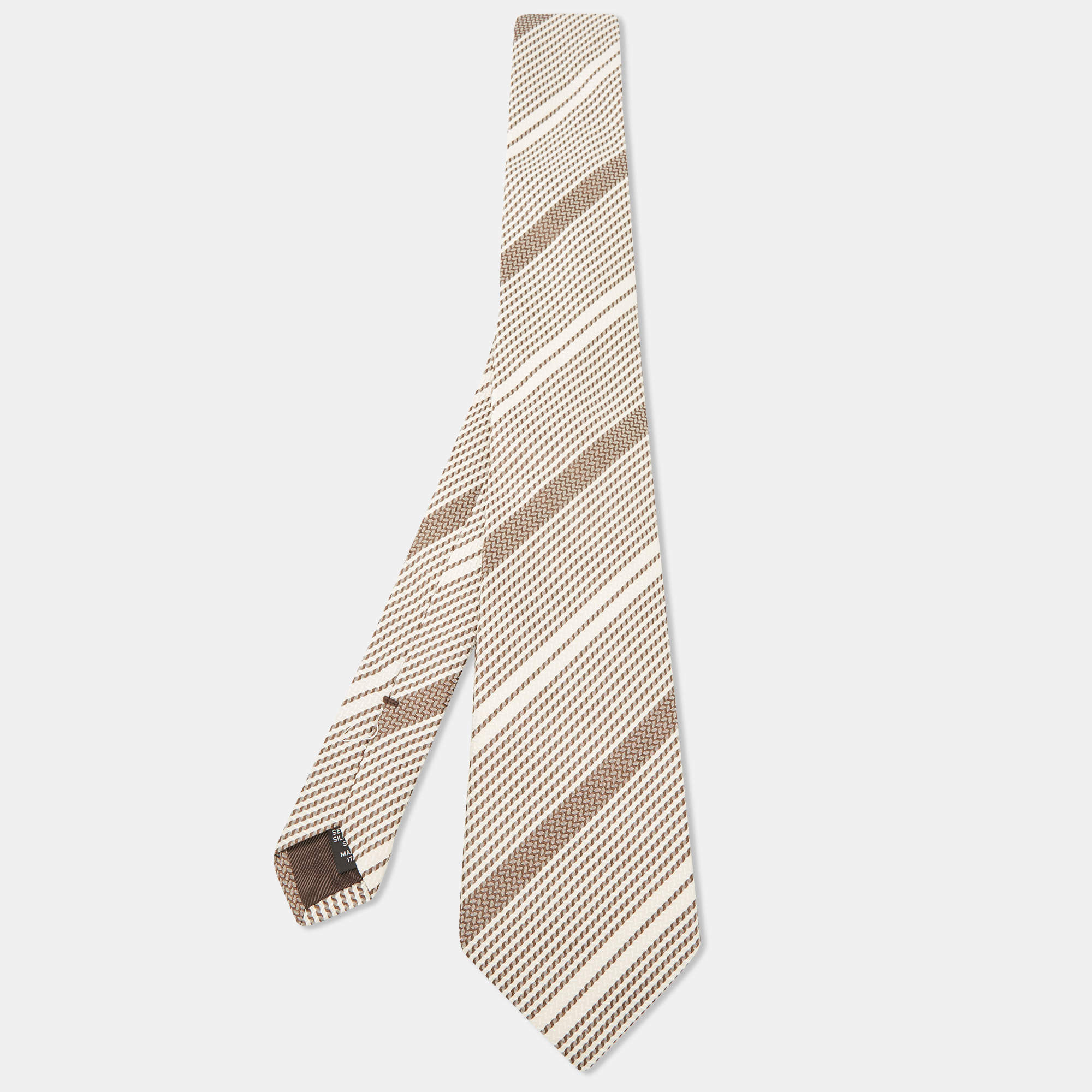 Ermenegildo Zegna Brown/Cream Striped Silk Tie