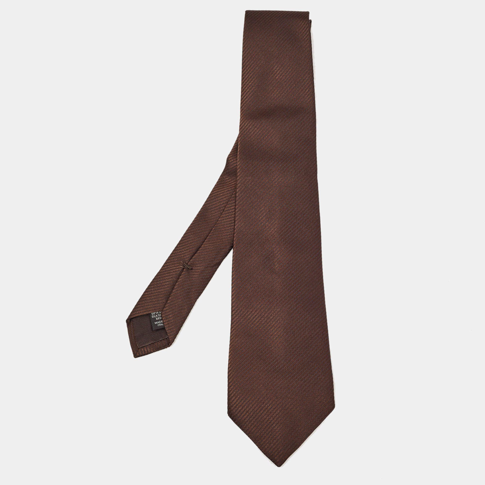 Pre Owned Ermenegildo Zegna Brown Striped Silk Tie