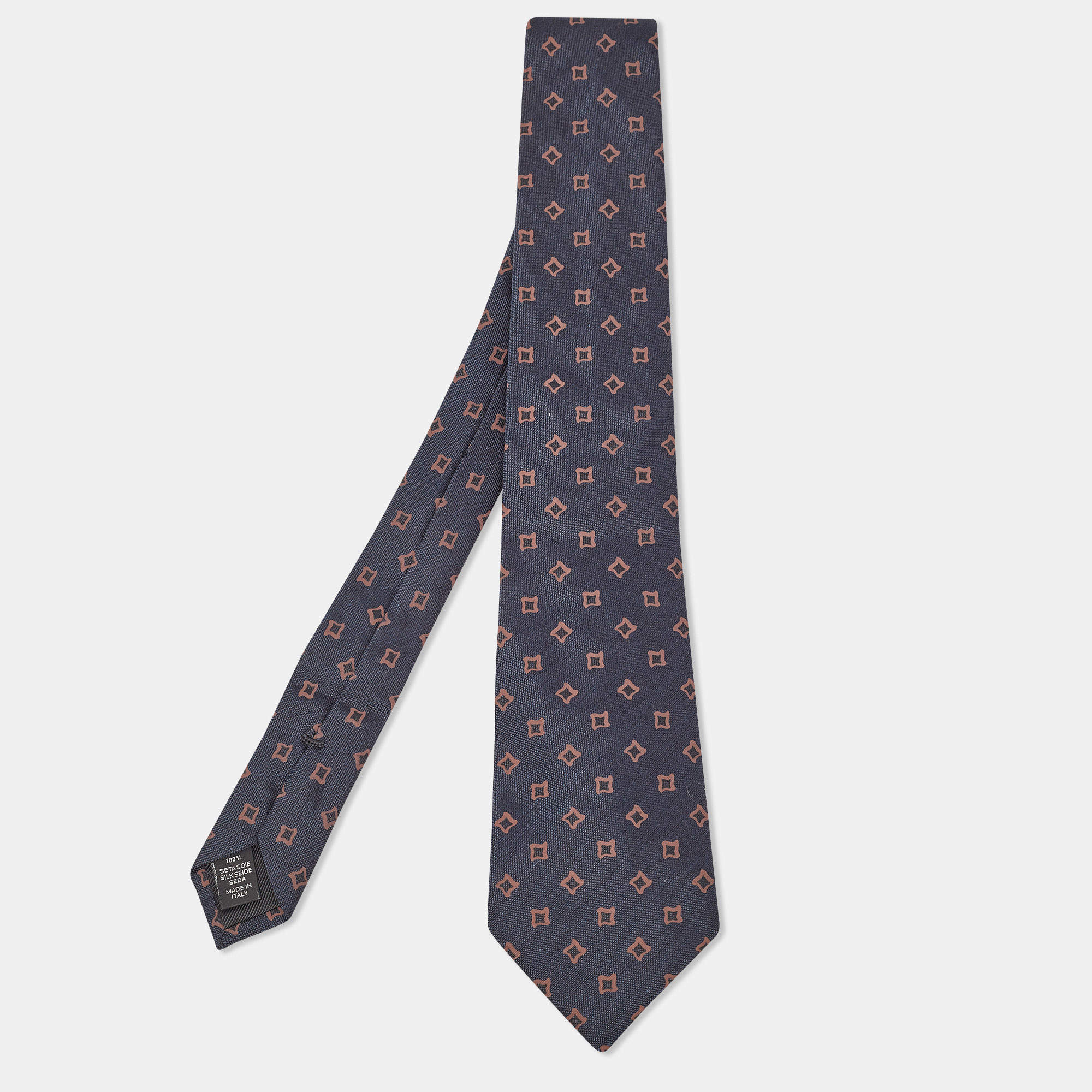 Pre Owned Ermenegildo Zegna Navy Blue Print Silk Tie