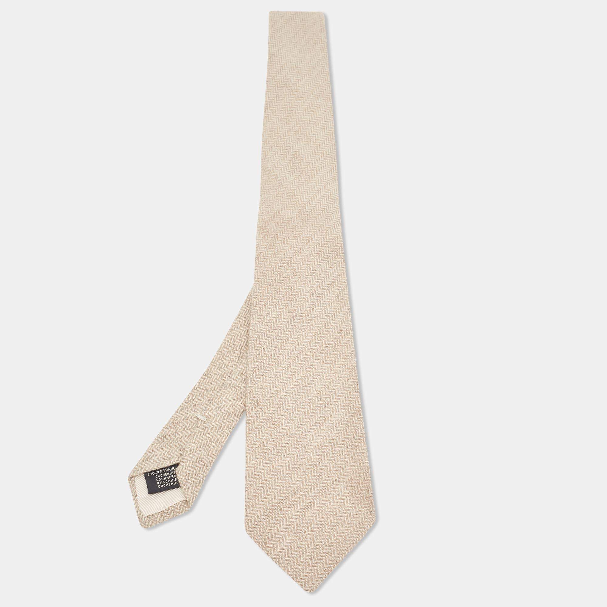 Ermenegildo Zegna Beige Patterned Cashmere Tie
