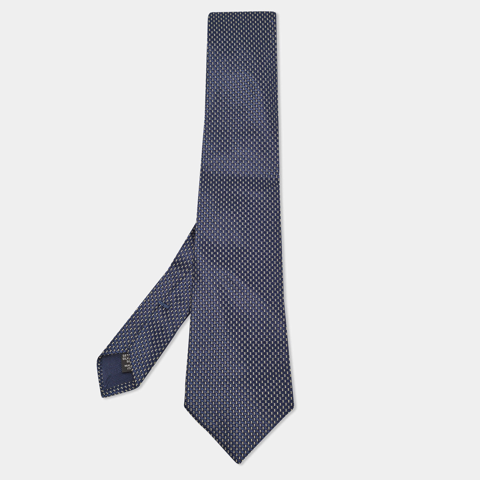 Pre Owned Ermenegildo Zegna Navy Blue Patterned Silk Tie