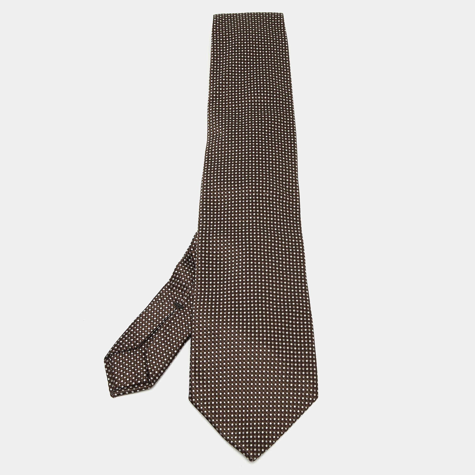 Ermenegildo Zegna Brown Micro Checked Silk Tie