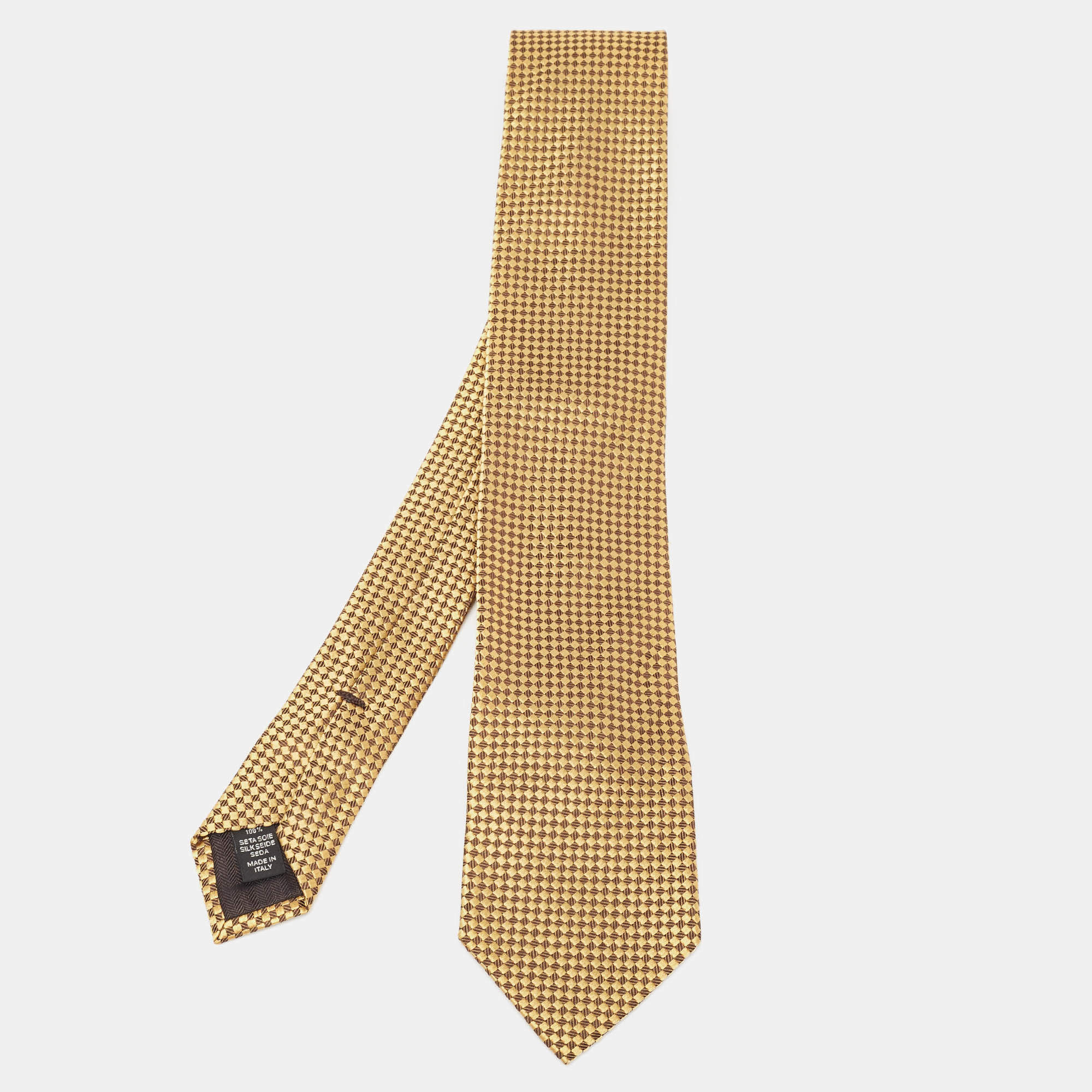 Pre Owned Ermenegildo Zegna Yellow Jacquard Silk Tie