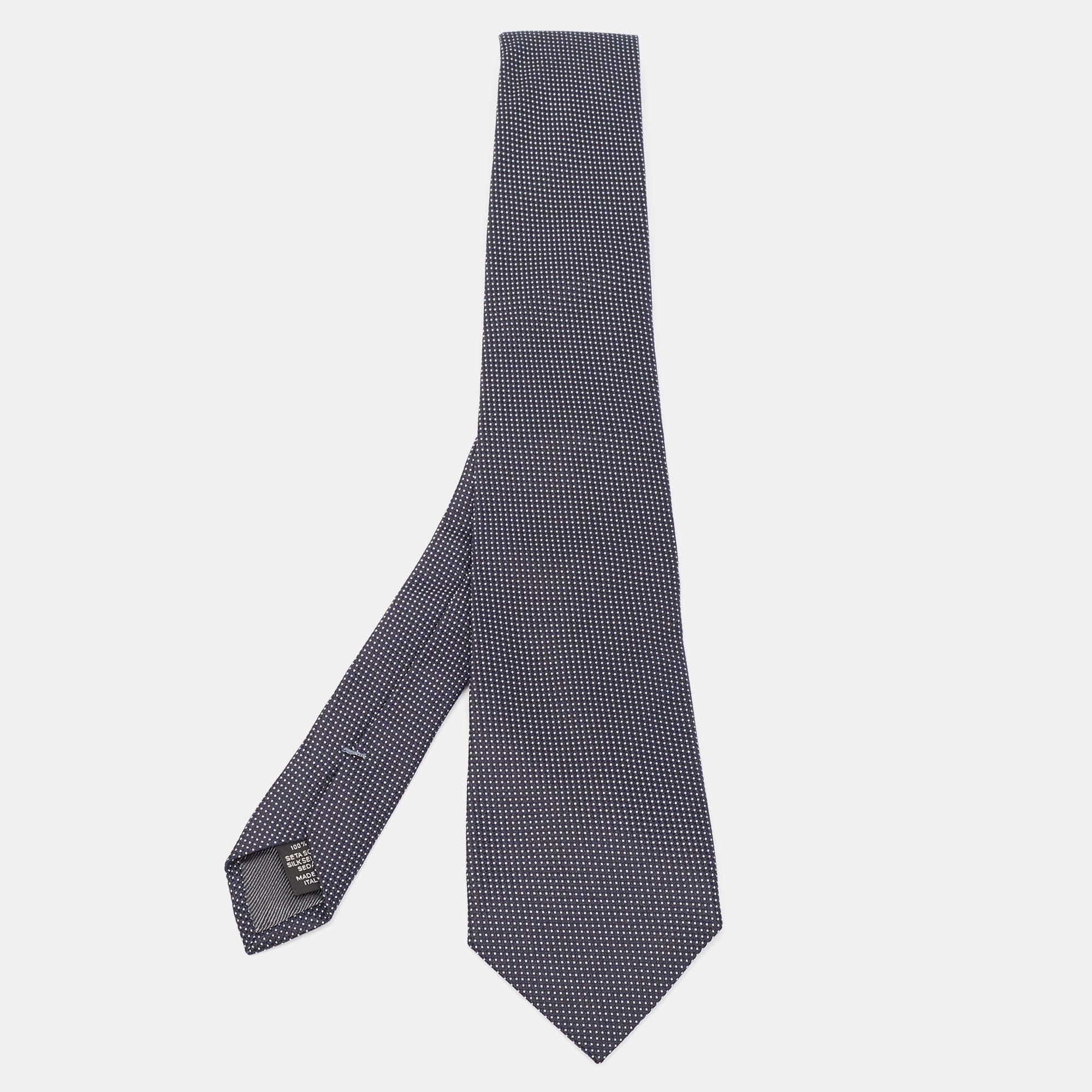 Ermenegildo Zegna Navy Blue Dotted Pattern Silk Tie