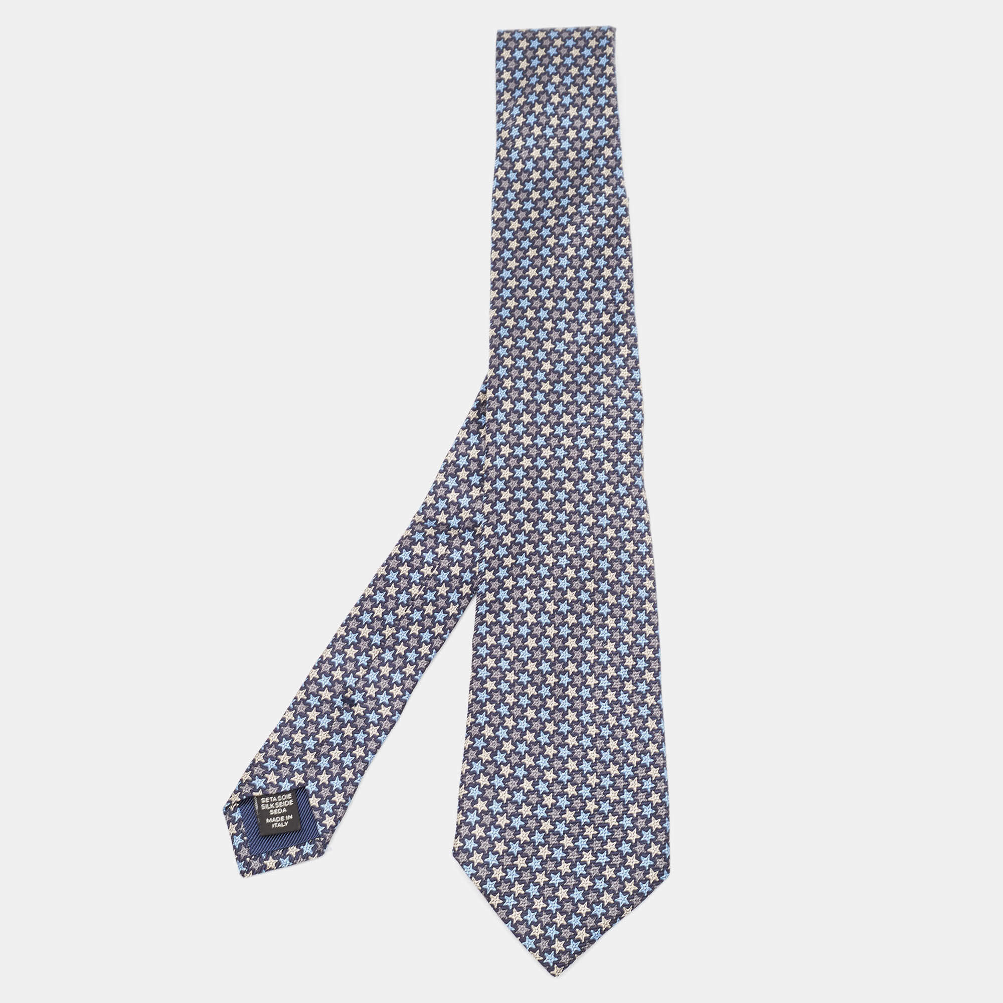 Pre Owned Ermenegildo Zegna Navy Blue Star Patterned Silk Tie
