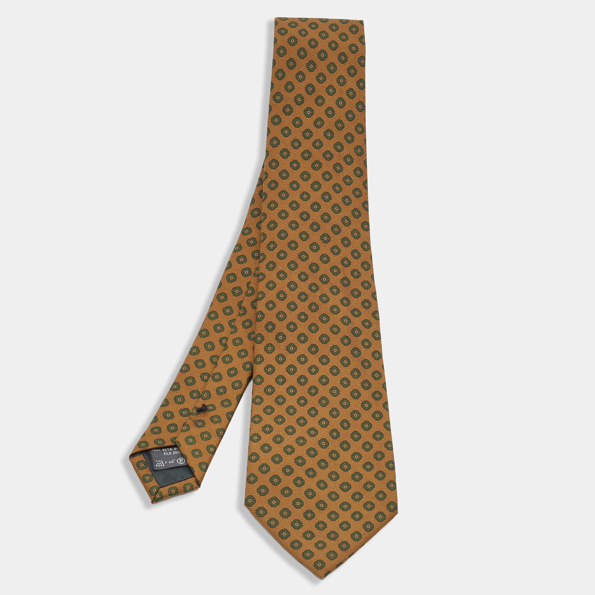 Pre Owned Ermenegildo Zegna Vintage Brown Printed Silk Tie