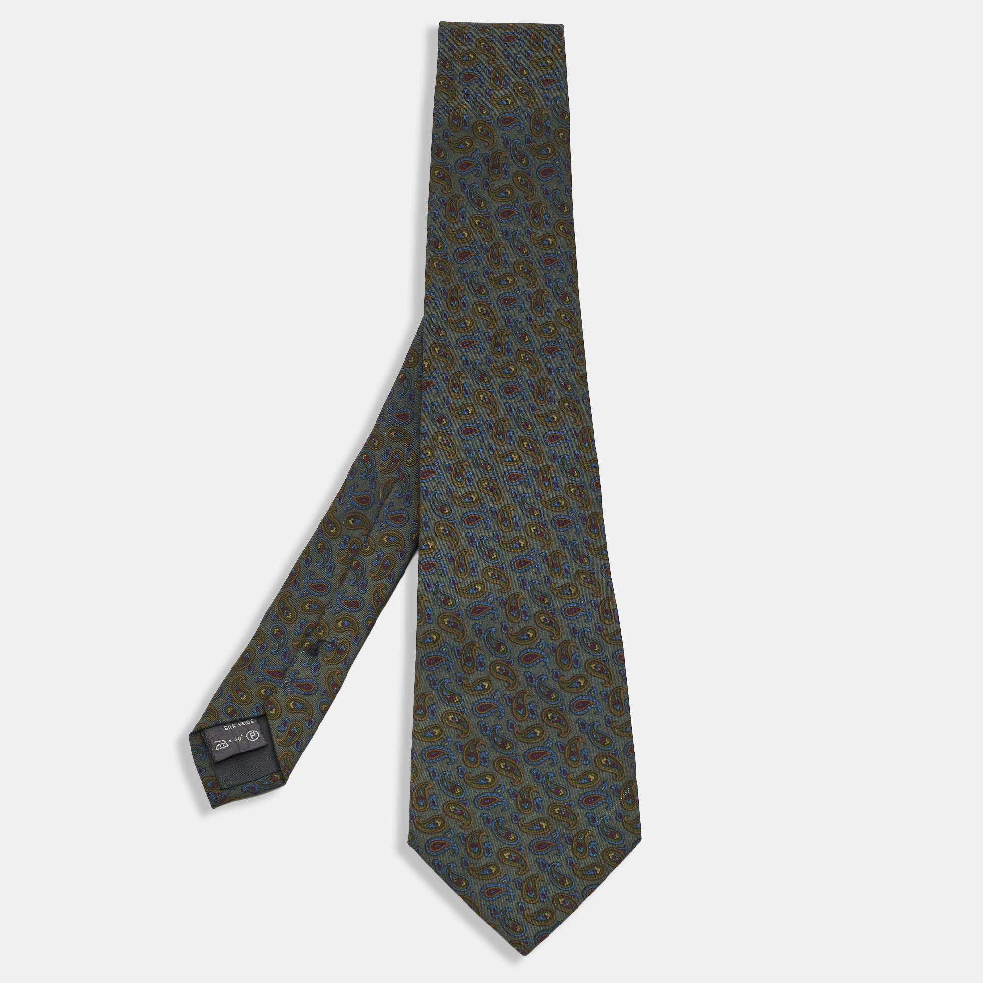 Pre Owned Ermenegildo Zegna Vintage Green Paisley Silk Tie