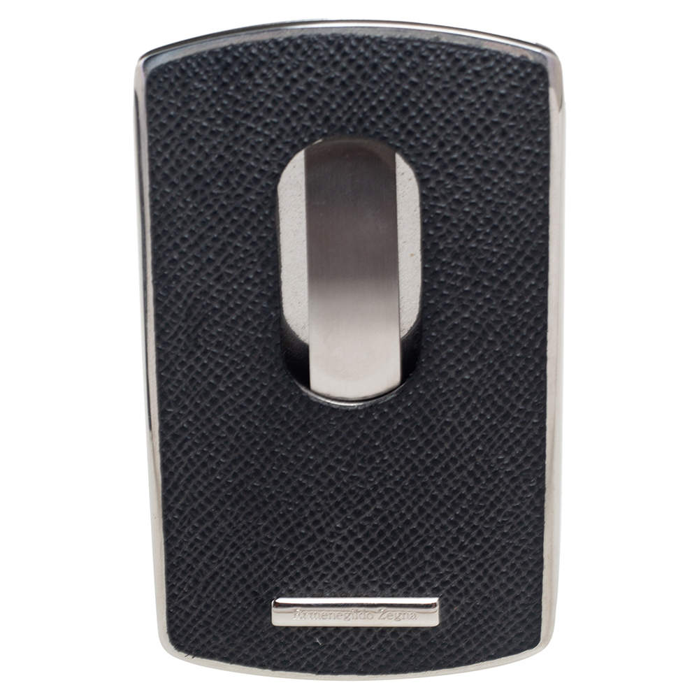 Pre Owned Ermenegildo Zegna Black Leather Hard Shell Business Card Holder