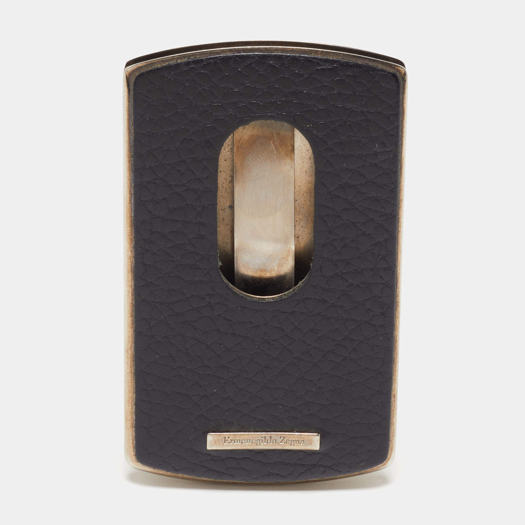 Ermenegildo Zegna Black Leather Hard Shell Business Card Holder