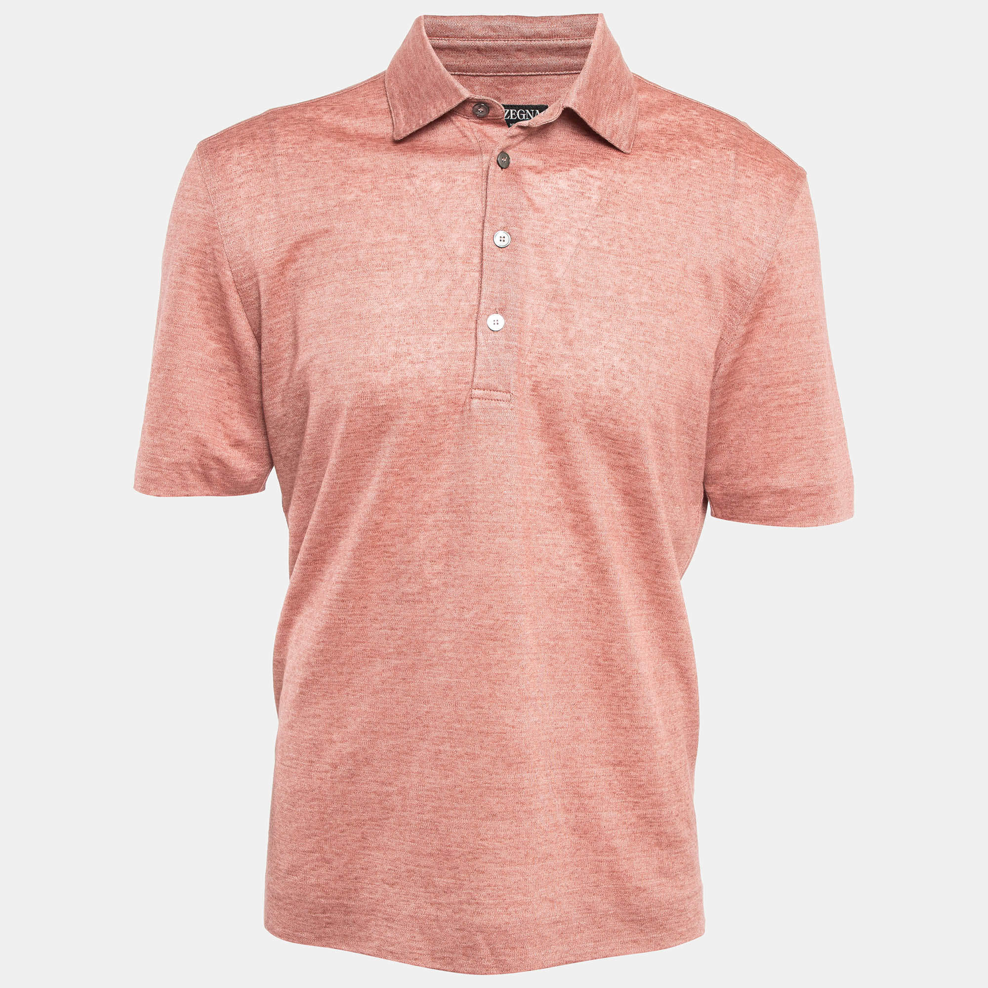 Pre Owned Ermenegildo Zegna Pink Linen Jersey Polo T-Shirt M