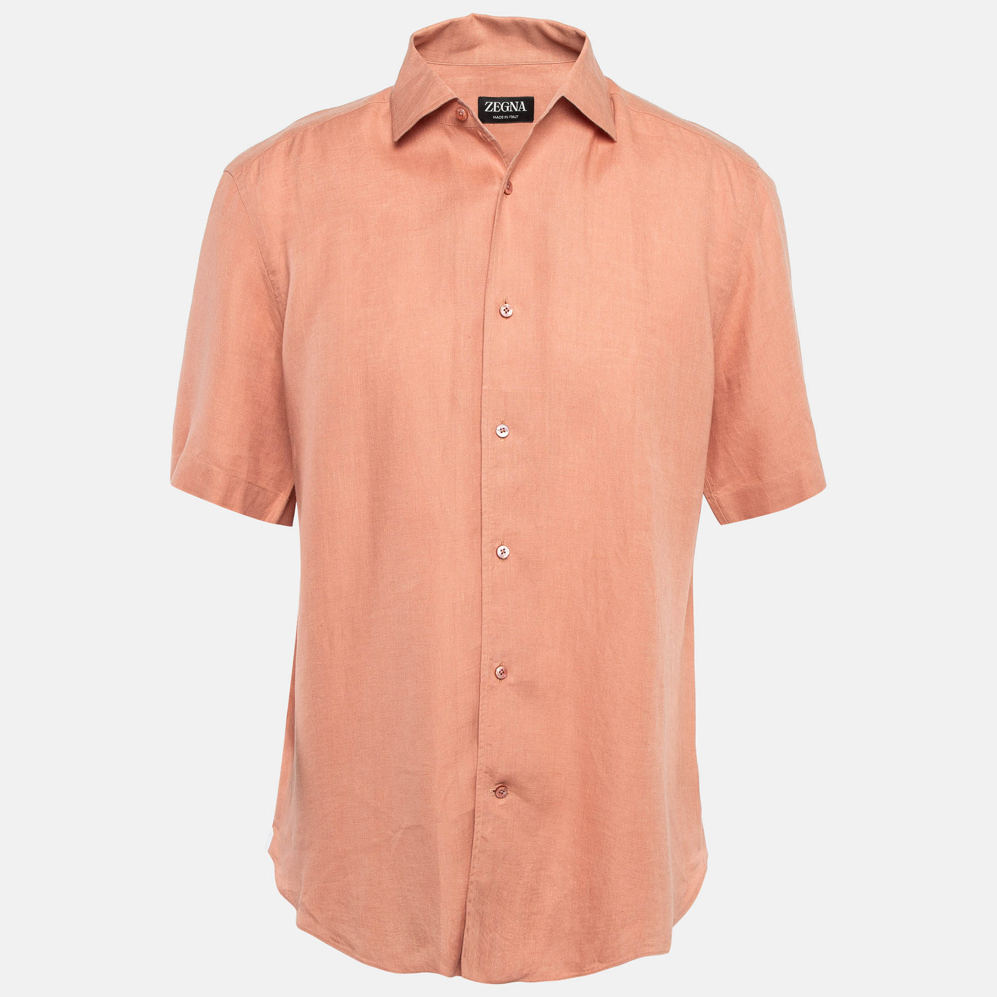 Pre Owned Ermenegildo Zegna Dust Pink Linen Short Sleeve Shirt L