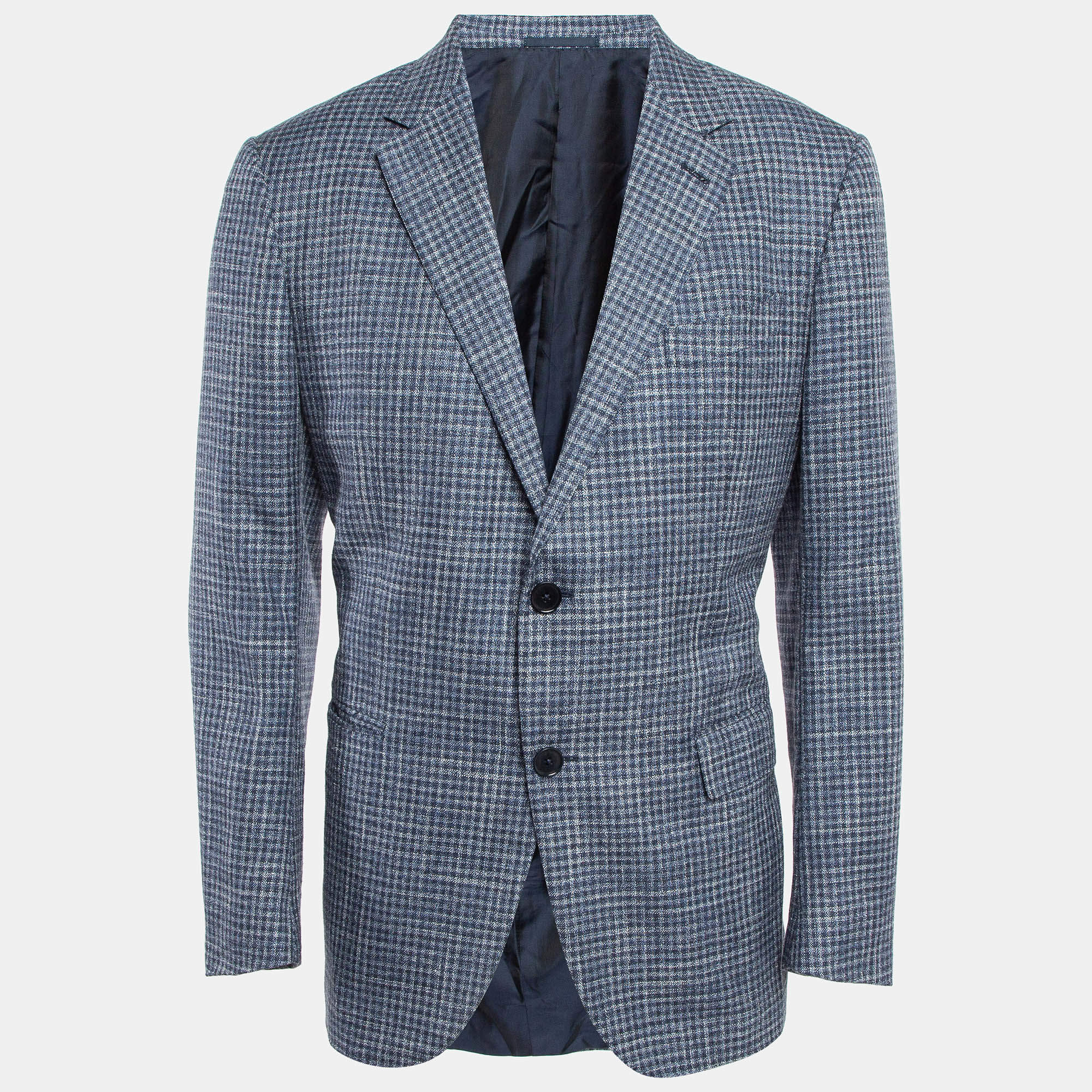 Pre Owned Ermenegildo Zegna Blue Checked Wool Blend Blazer XL