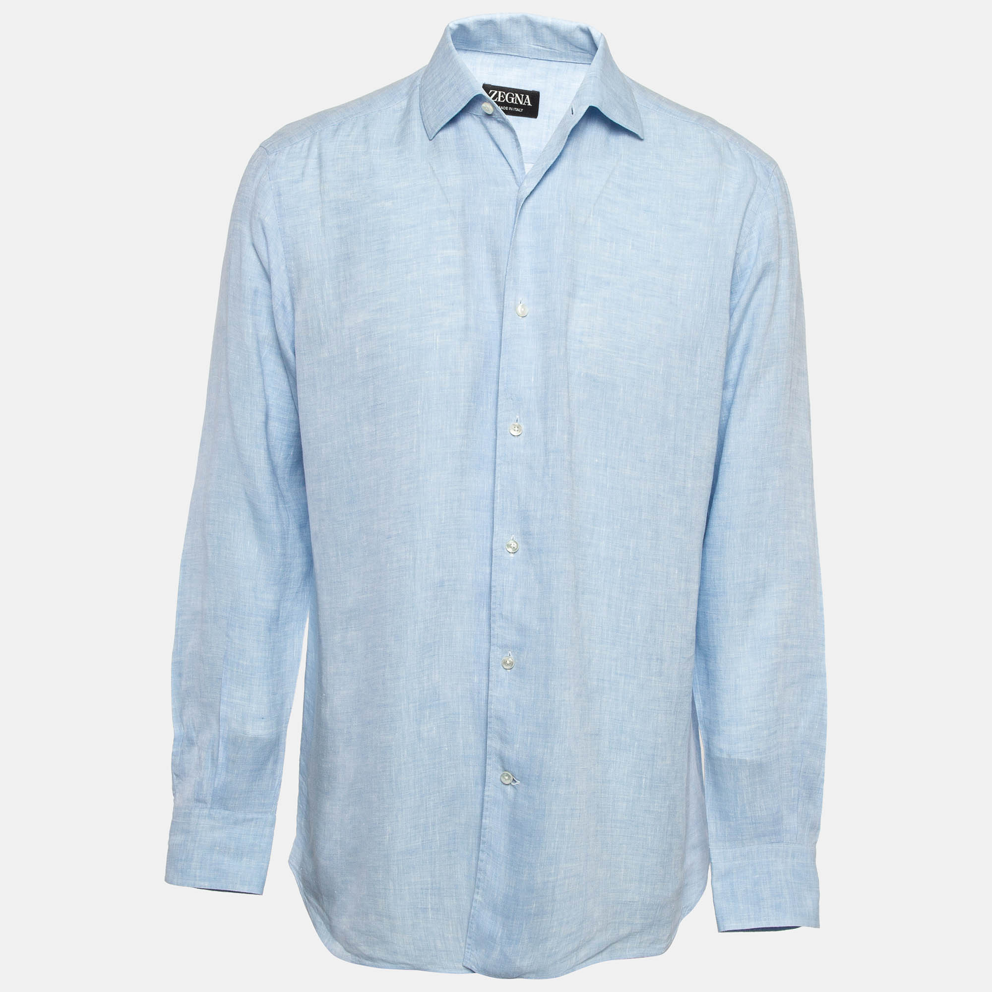 Ermenegildo Zegna Blue Linen Regular Fit Shirt L