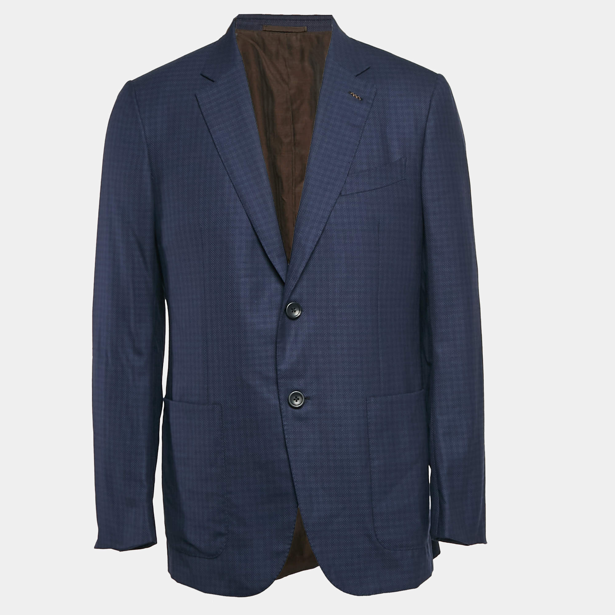 Pre Owned Ermenegildo Zegna Couture Navy Blue Jacquard Wool Blazer XL