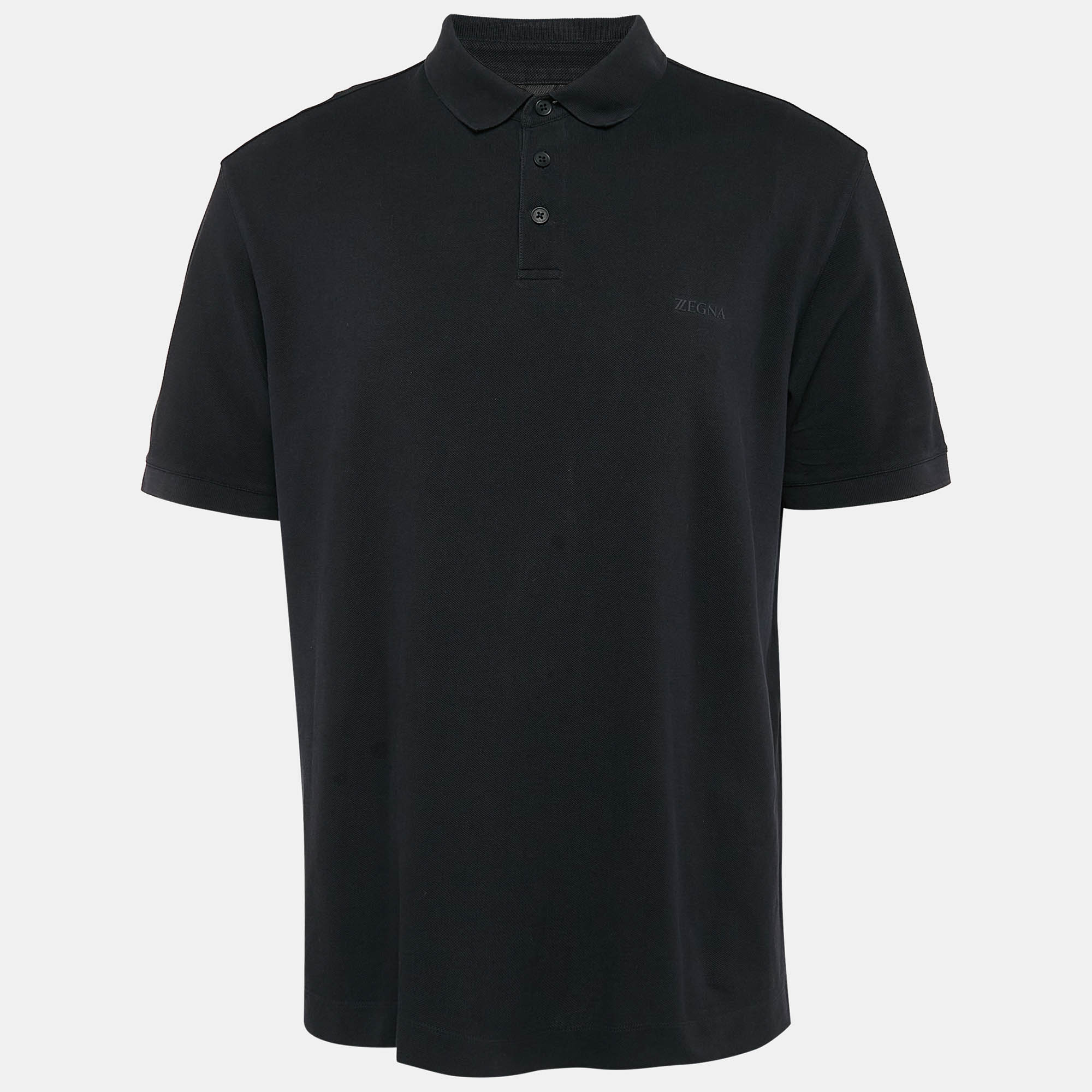 Pre Owned Ermenegildo Zegna Black Cotton Pique Polo T-Shirt XL