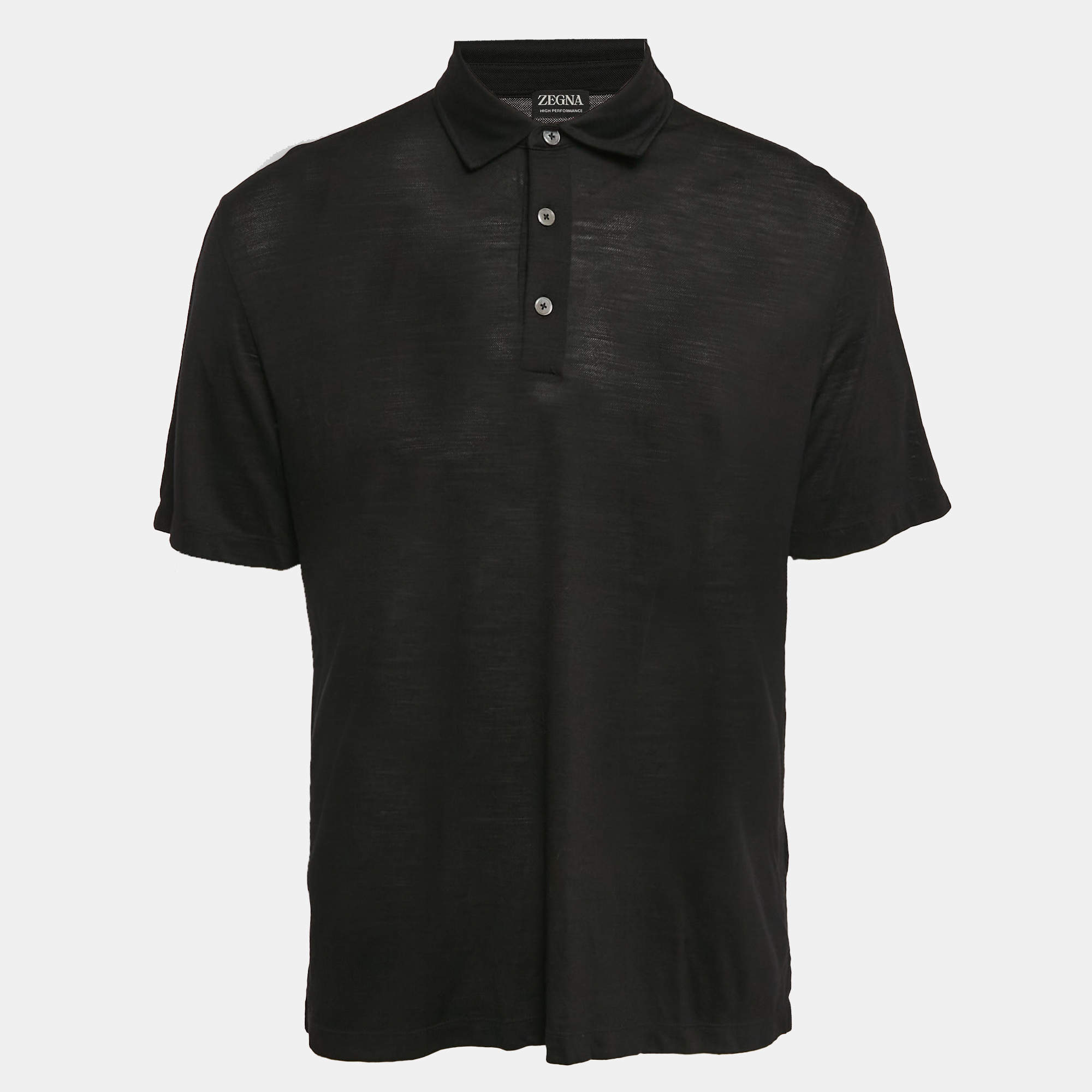Ermenegildo Zegna Black Wool Pique Polo T-Shirt XL