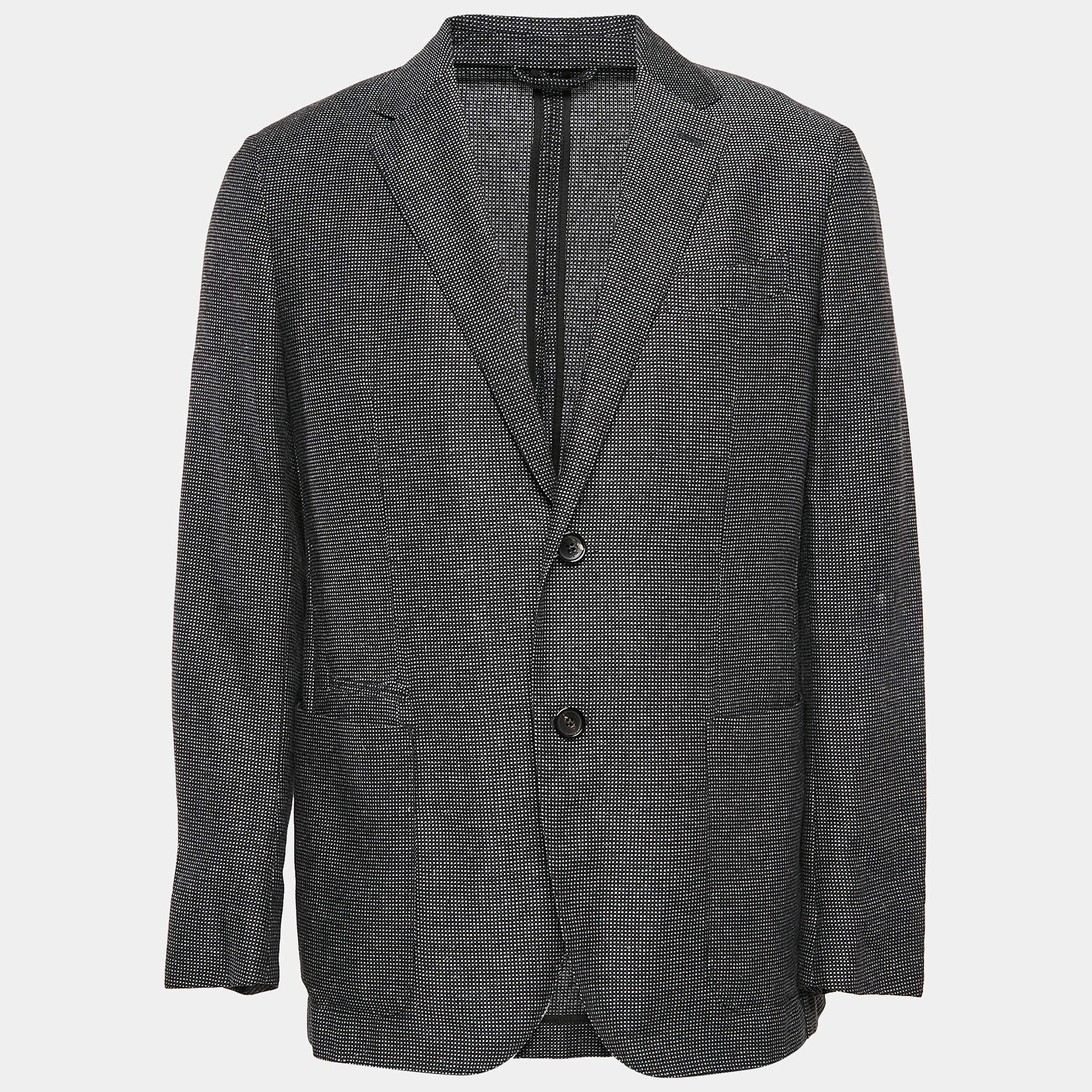 Ermenegildo Zegna Black Patterned Silk Single Breasted Blazer XL