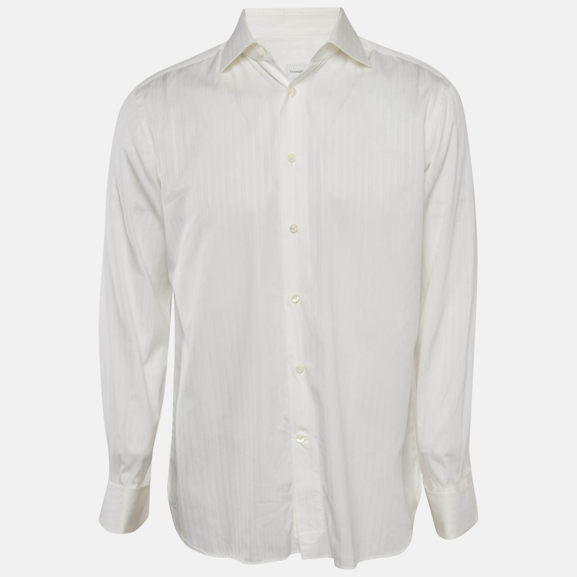 Ermenegildo Zegna White Stripe Cotton Regular Fit Shirt M