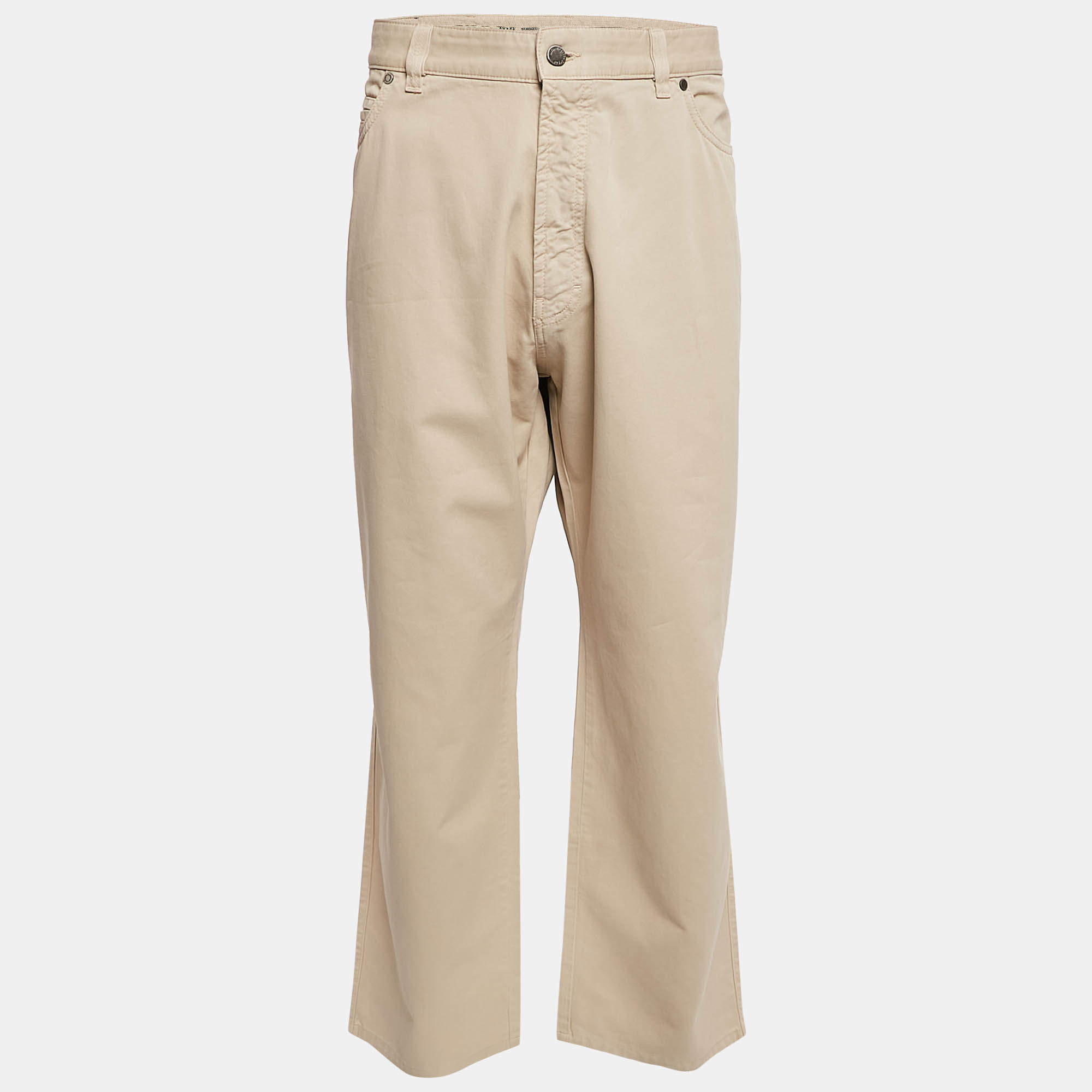 Ermenegildo Zegna Cream Cotton Drill Regular Fit Trousers 4XL