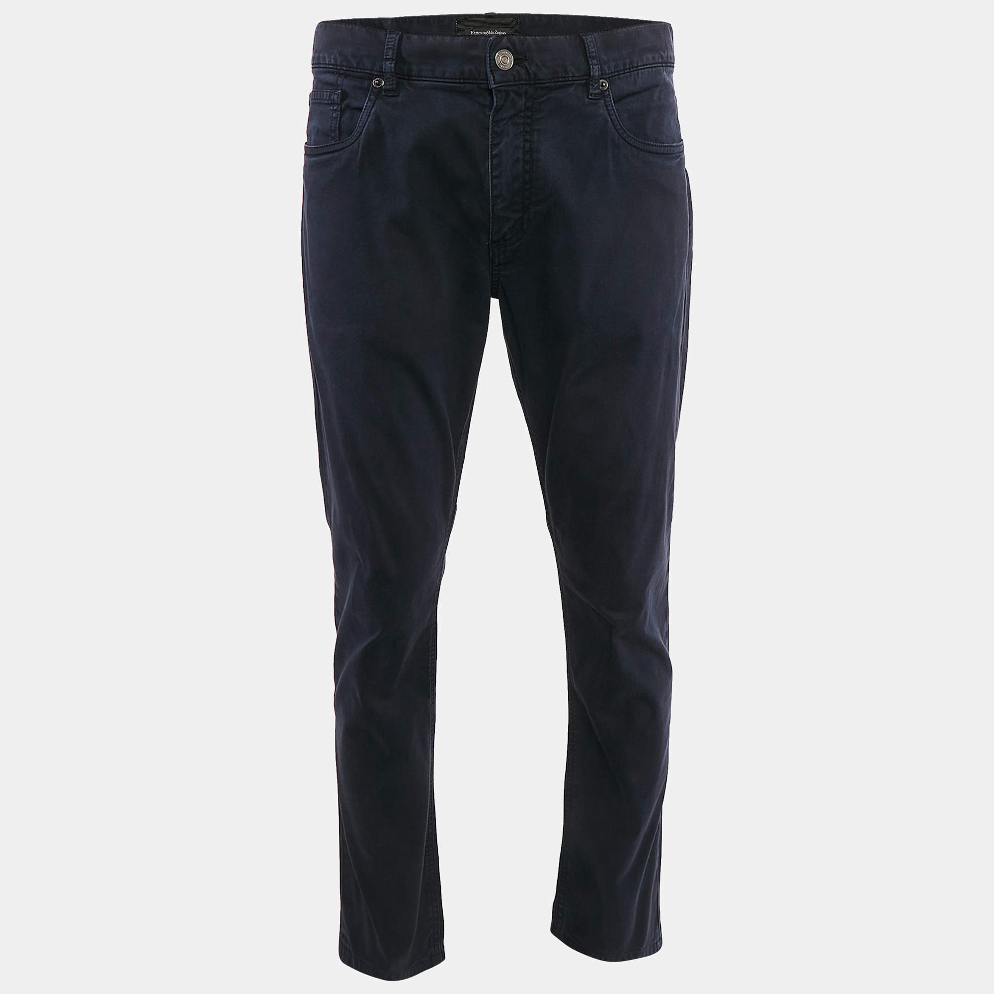 Ermenegildo Zegna Navy Blue Gabardine Straight Leg Tailored Fit Pants XL