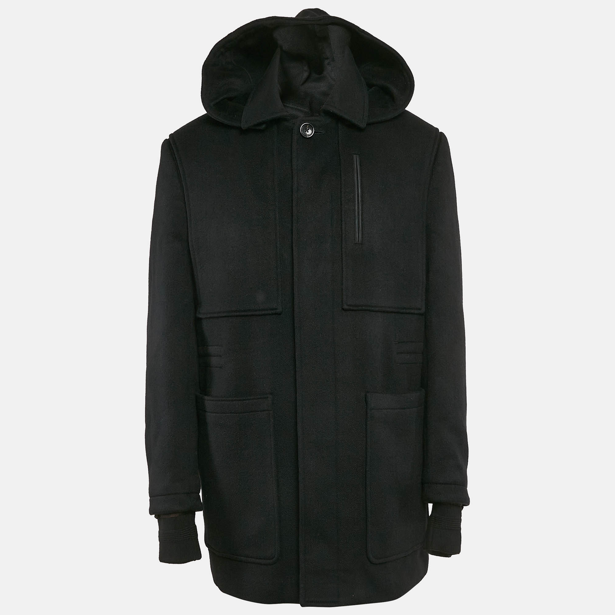 Ermenegildo Zegna Black Wool Felt Hooded Coat XXL