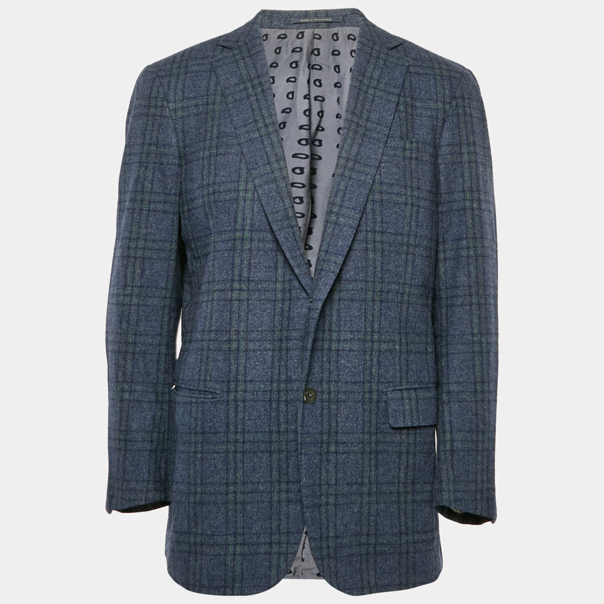 Pre Owned Ermenegildo Zegna Su Misura Blue Plaid Wool Blazer L