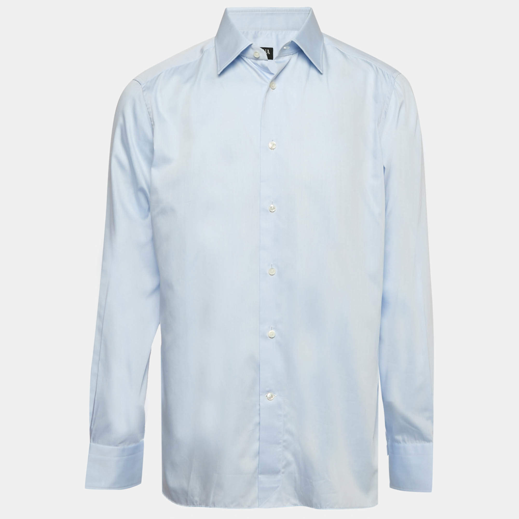 Ermenegildo Zegna Blue Cotton Button Front Shirt XXL