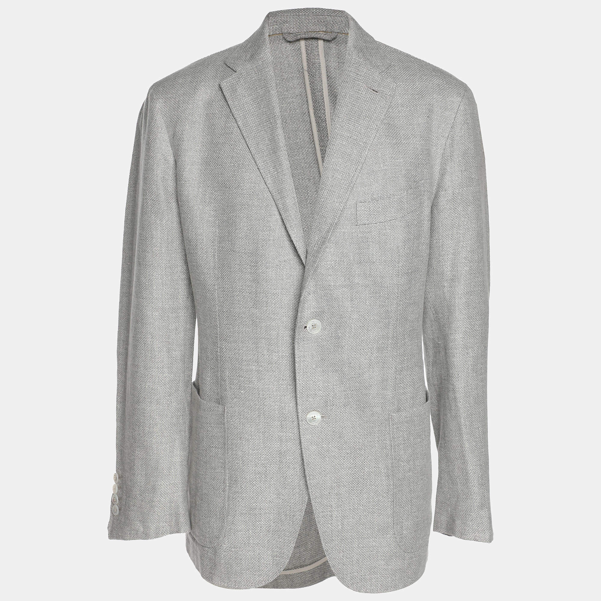 Pre Owned Ermenegildo Zegna Grey Hemp Button Jacket XL