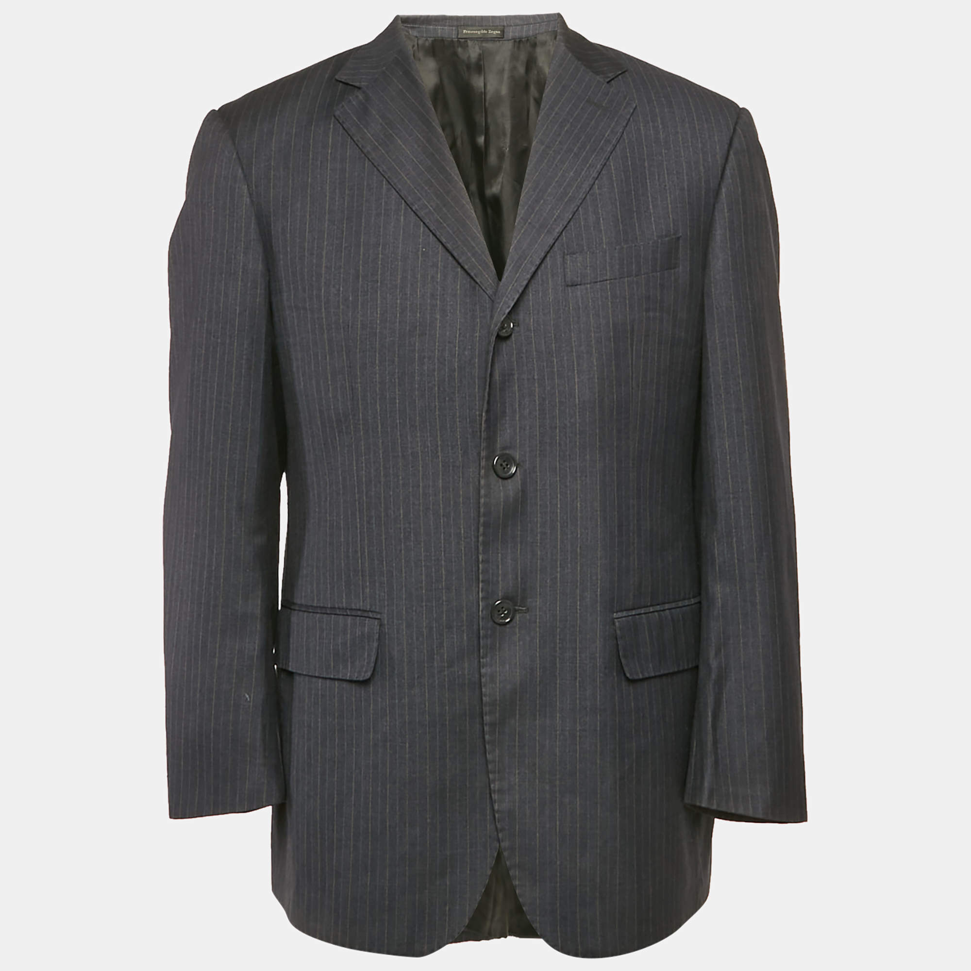 Ermenegildo Zegna Vintage Navy Blue Striped Wool Regular Fit Blazer L